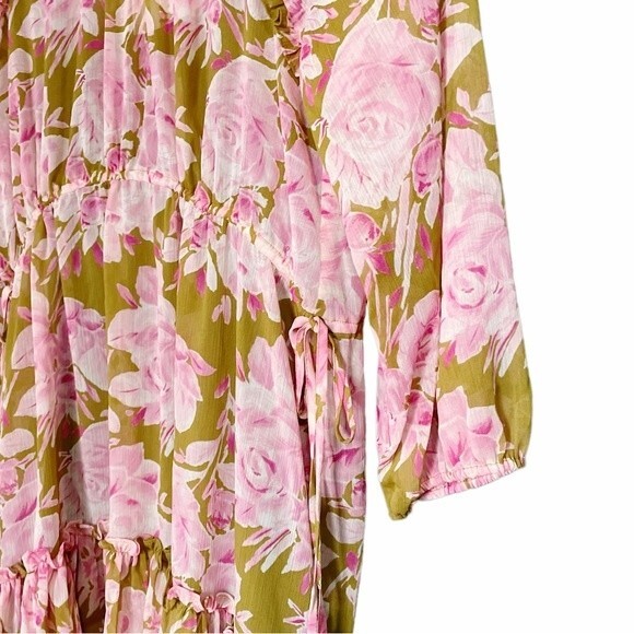 NWT Likely Dress Olive Green Pink Floral Hadi Long Sleeved Ruffled Dress Size 8 - Picture 10 of 15